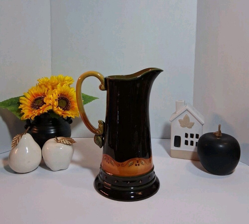 DEMDACO "Chocolate Berries" Pitcher by Deb Hrabik 2002 Brown Ceramic